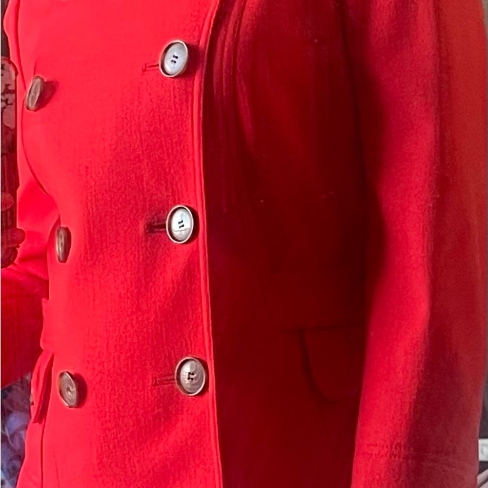 Bold Red Double-Breasted Pea Coat with Smooth Finish